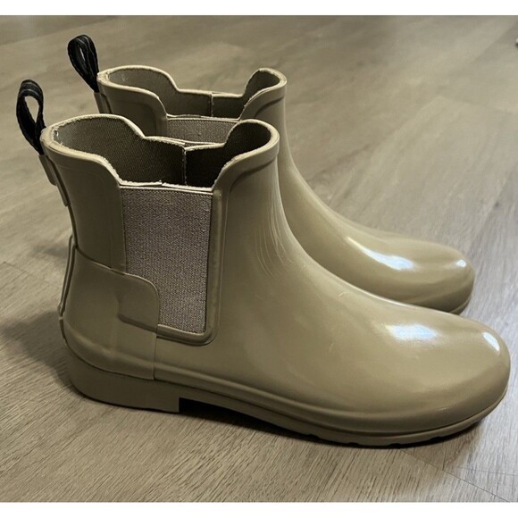 HUNTER Original Refined Chelsea Rain Boots in Grey Dagger Taupe Size US 9 - Picture 1 of 14